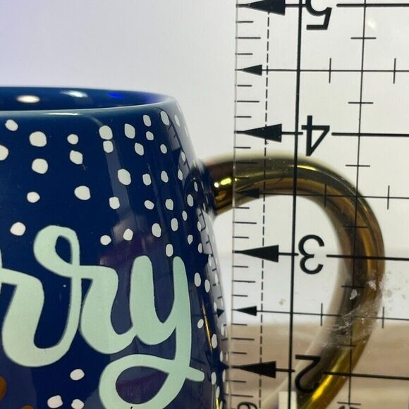 Threshold Merry & Bright Blue Specked Gold Handle Bubble Holiday Christmas Mug - Picture 8 of 8